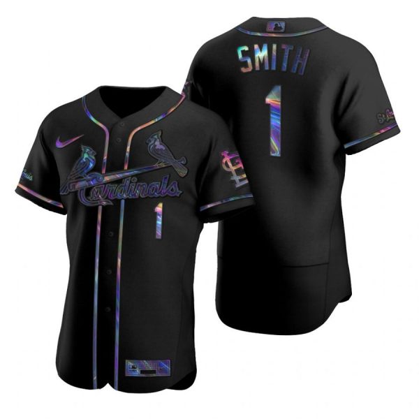 Custom Men’s Ozzie Smith St. Louis Cardinals Flex Base Jersey Light Blue Black Holographic