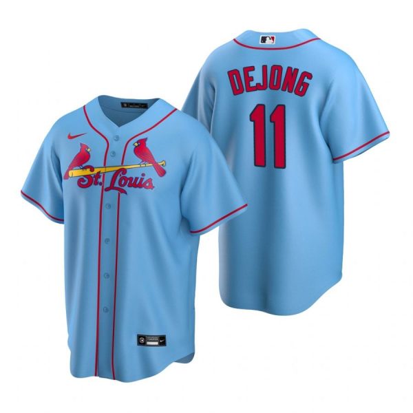 Custom Men’s Paul Dejong St. Louis Cardinals Cool Base Jersey Red Light Blue