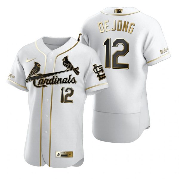 Custom Men’s Paul Dejong St. Louis Cardinals Flex Base Jersey White WS White Golden