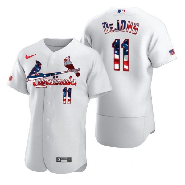 Custom Men’s Paul Dejong St. Louis Cardinals Flex Base Jersey White WS White Stars