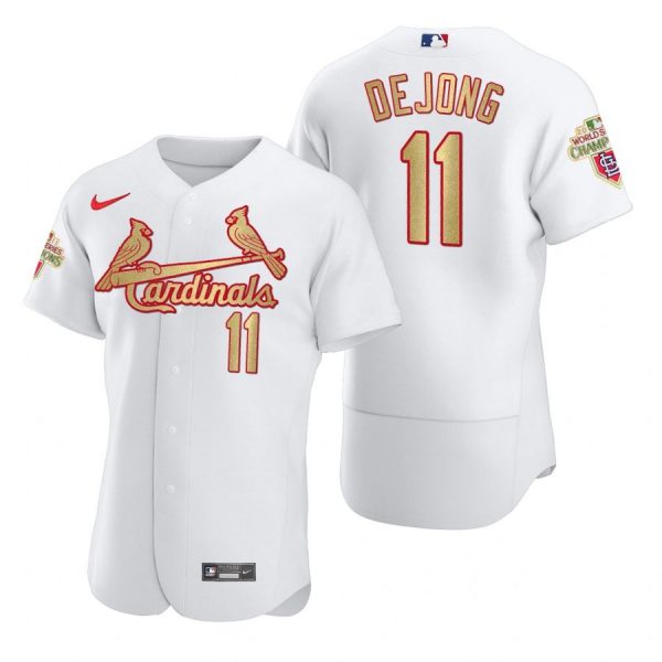 Custom Men’s Paul Dejong St. Louis Cardinals Flex Base Jersey White WS White WS