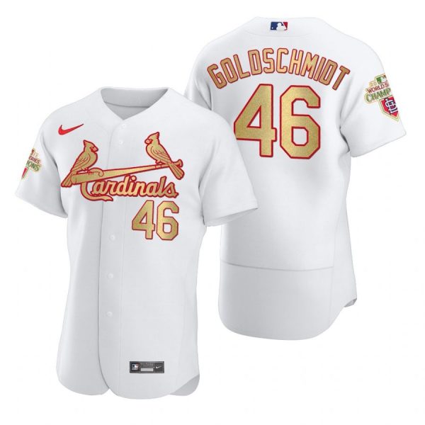 Custom Men’s Paul Goldschmidt St. Louis Cardinals Flex Base Jersey Black Golden White WS