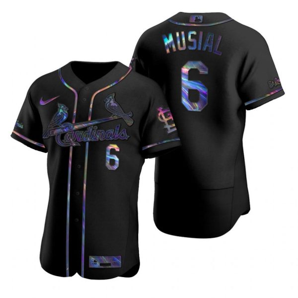 Custom Men’s Stan Musial St. Louis Cardinals Flex Base Jersey White WS Black Holographic