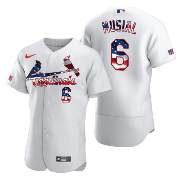Custom Men’s Stan Musial St. Louis Cardinals Flex Base Jersey White WS White Stars