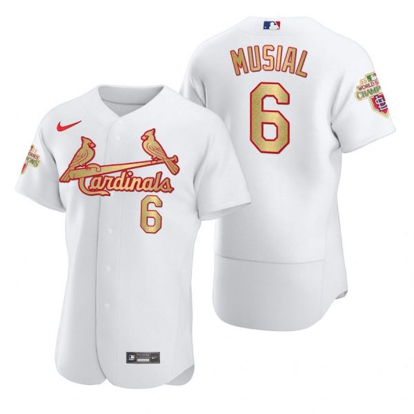 Custom Men’s Stan Musial St. Louis Cardinals Flex Base Jersey White WS White WS