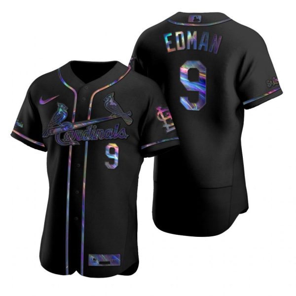 Custom Men’s Tommy Edman St. Louis Cardinals Flex Base Jersey Black Golden Black Holographic