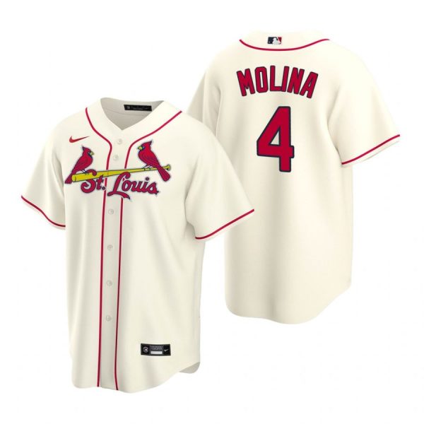 Custom Men’s Yadier Molina St. Louis Cardinals Cool Base Jersey Gray Cream