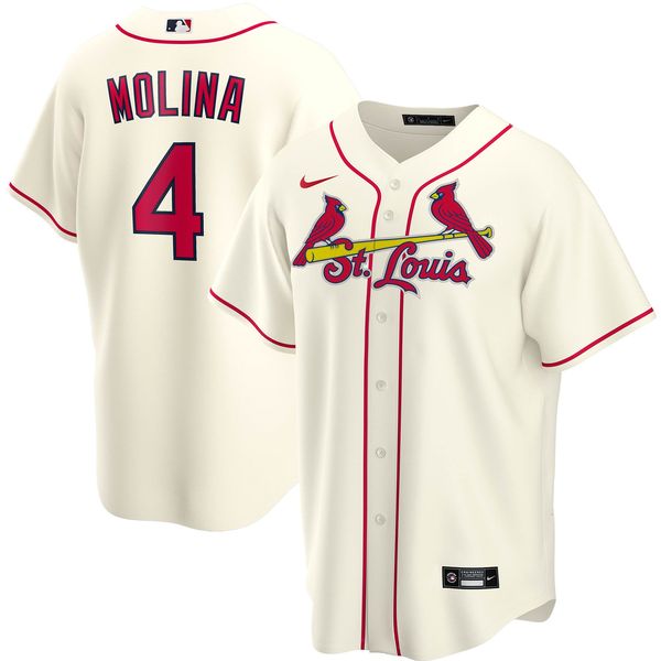 Custom Men’s St. Louis Cardinals Yadier Molina Stitched Jersey Replica – Cream