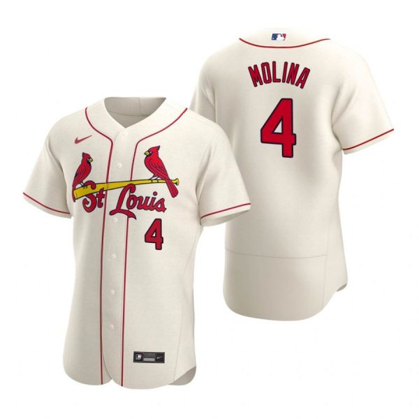 Custom Men’s Yadier Molina St. Louis Cardinals Flex Base Jersey White Golden Cream