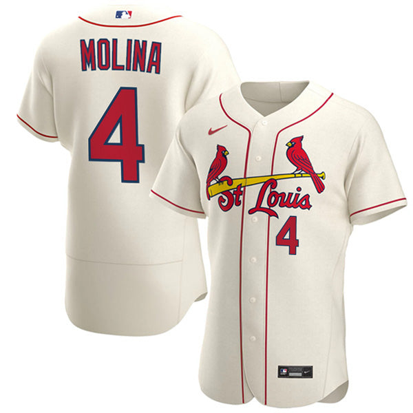 Custom Men’s St. Louis Cardinals Yadier Molina Stitched Jersey – Cream