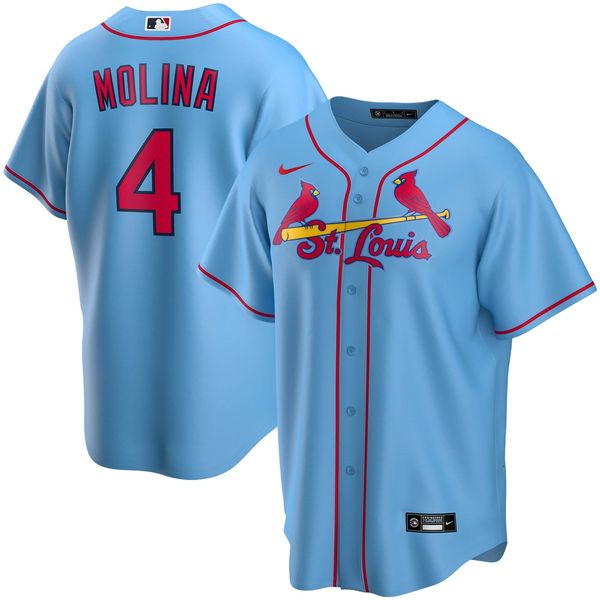 Custom Men’s St. Louis Cardinals Yadier Molina Stitched Jersey Replica – Light Blue
