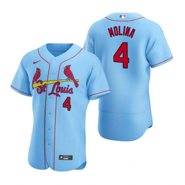 Custom Men’s Yadier Molina St. Louis Cardinals Flex Base Jersey White Golden Light Blue