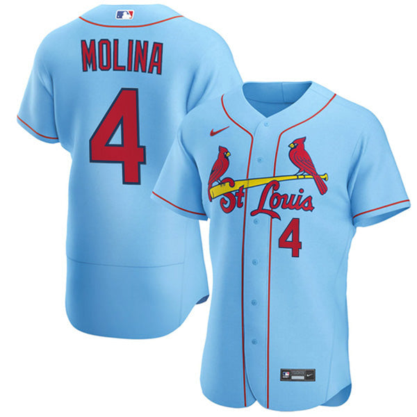 Custom Men’s St. Louis Cardinals Yadier Molina Stitched Jersey – Light Blue