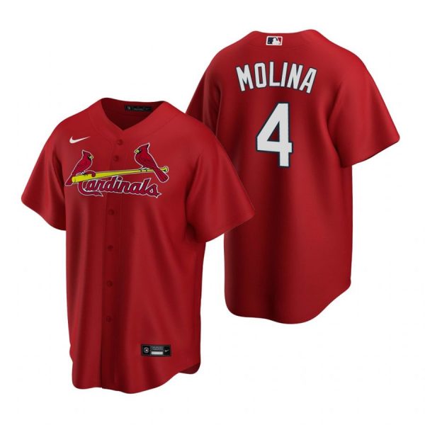 Custom Men’s Yadier Molina St. Louis Cardinals Cool Base Jersey Gray Red