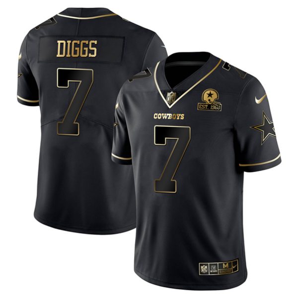 Custom Men’s #7 Trevon Diggs Dallas Cowboys Black Golden Jersey Stitched